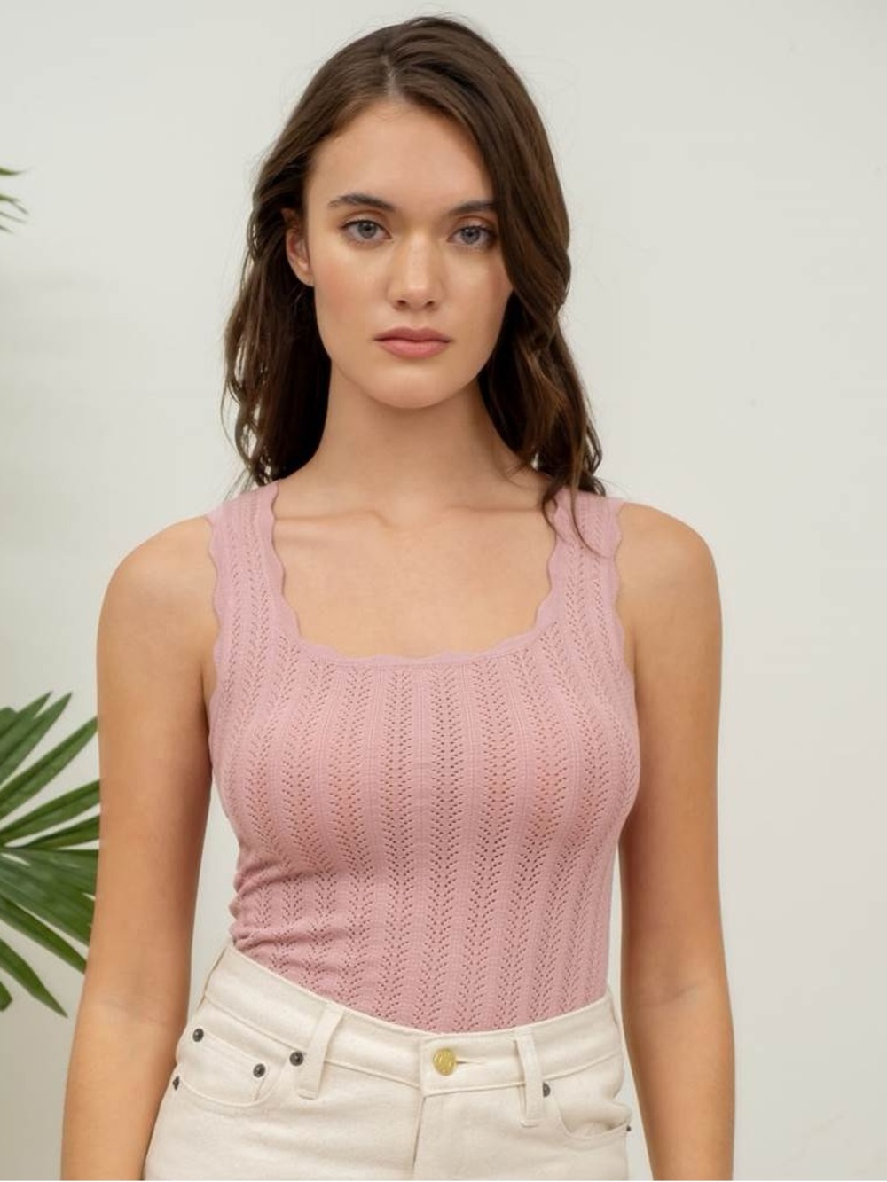 Scallop Edge Knit Tank Top - Dusty Rose